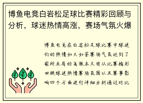 博鱼电竞白岩松足球比赛精彩回顾与分析，球迷热情高涨，赛场气氛火爆