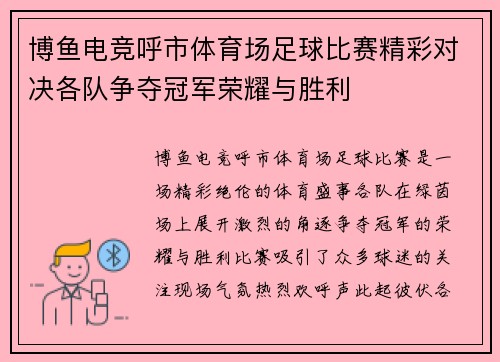 博鱼电竞呼市体育场足球比赛精彩对决各队争夺冠军荣耀与胜利